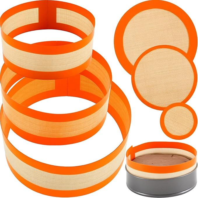 Honeydak 3 Set Silicone Baking Mat for 4, 7, 9 Inch Springform Pan Protector Prevent Cake from Sticking to Bottom and Side Easy Clean Nonstick Silicone Liners for Baking Cheesecake Pan (Orange)