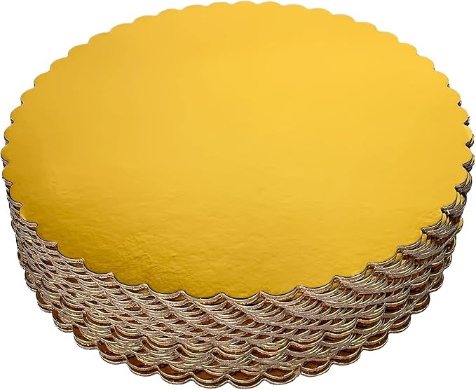 25-Pack 8 inch Sturdy Round Cake Boards,Small Gold Cake Circles Plate Cardboard Scalloped Base,Pack of 25