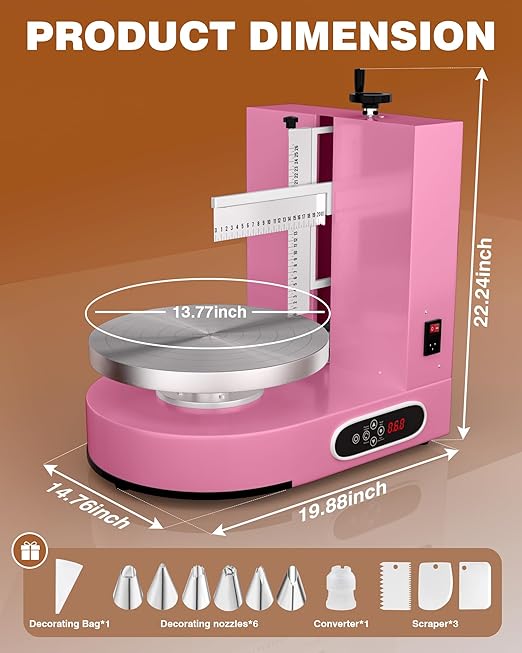 PYY Cake Decorating Machine - Automatic Cake Cream Spreading Machine for 4-12 Inch Cake Icing Machine 60-320 RPM with Graduated Scrapers Electric Cake Turntable for Decorating Cake Frosting Machine