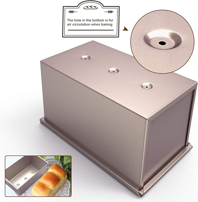 CHEFMADE Pullman Loaf Pan with Lid, 1Lb Dough Capacity Non-Stick Rectangle Flat Bread Pan Bakeware, Toast Mold with Cover for Oven Baking Cakes, Breads and Meatloaf (Champagne Gold)