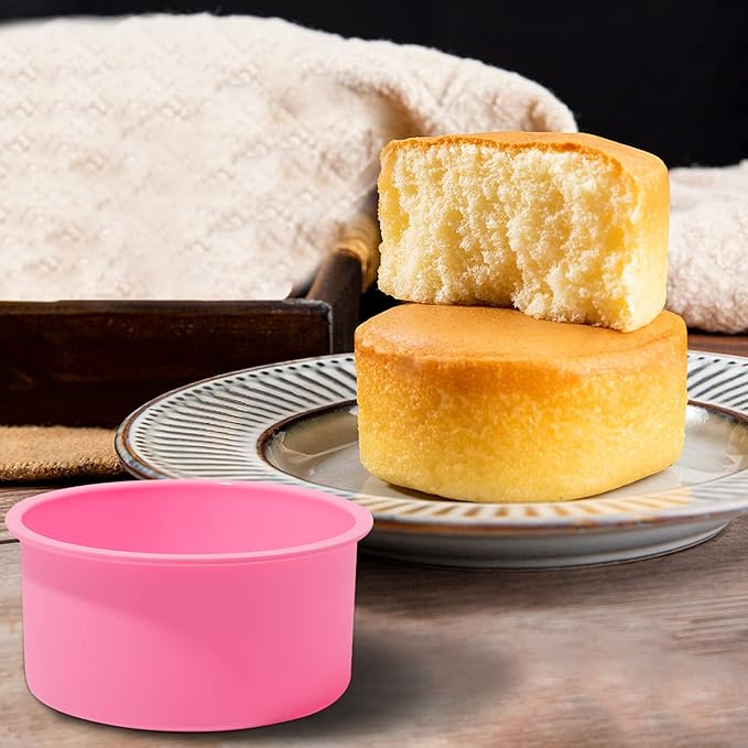 Silicone Mini Round Cake Molds, 4 Inch, Pink, Set of 6