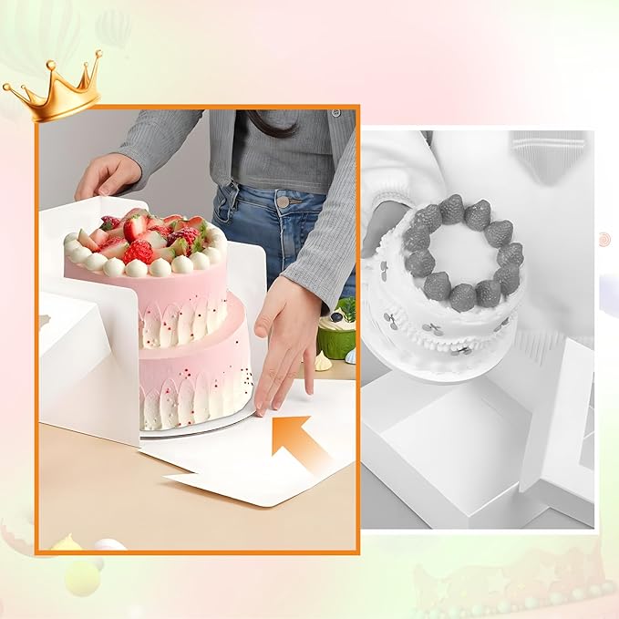 15pcs Cake Boxes, 10x10x8 Inch Cake Box With Viewing Window and Cake Board and Stickers, Tall Cake Box, Suitable for Birthday, Party, Wedding, Banquet