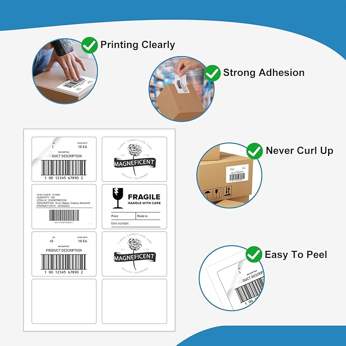 Name Tag Stickers 2 1/3"" x 3 3/8"", White Blank Mailing Labels, Inkjet and Laser Printer Guaranteed, 8 Labels Per Sheet, 250 Sheets - 2000 Labels, 3.375x2.33