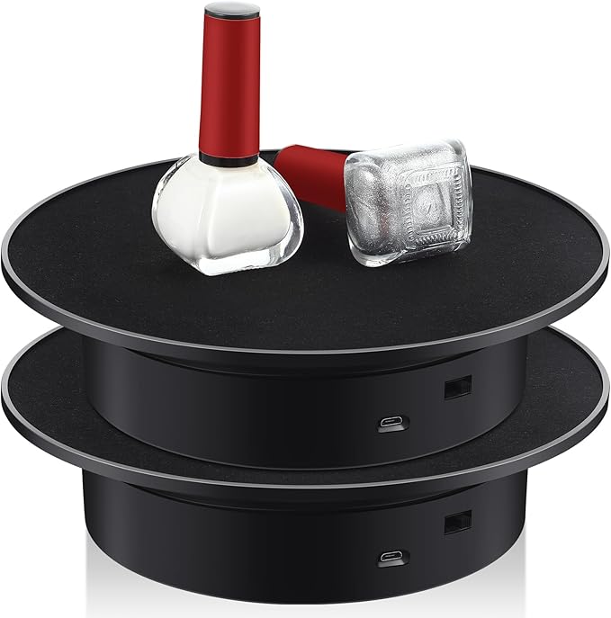 Marsui 2 Pieces Rotating Display Stand 7.87'' 360° Automatic Electric Motorized Turntable for Photography Products Jewelry Cake 3D Model Display Supplies, Battery Operated /USB Power (Suede Surface)