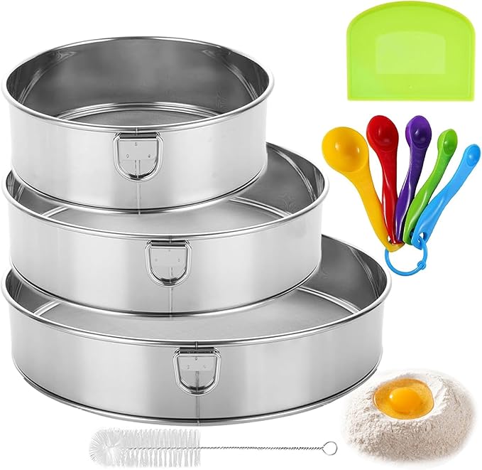 Flour Sifter, Flour Sieve,Tamis Stainless Steel Flour Sifter for Baking Cake Bread, Hanging Ring Design, with Dough Scraper, Sieve Fine Mesh,Best Baking Lovers' Gift