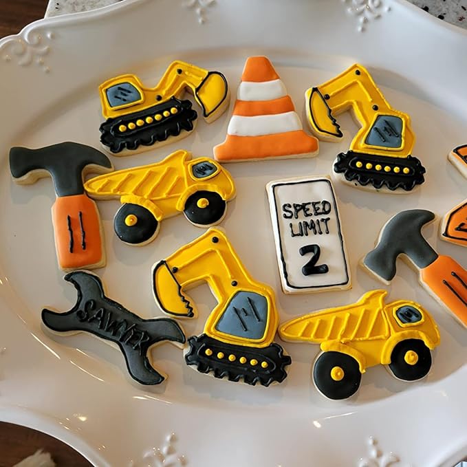 Construction Cookie Cutter Set-3 Inches-9 Piece- Excavator Digger Bulldozer Dump Truck Hammer Wrench Construction Tools Cutters Molds for Kids Construction Themed Party