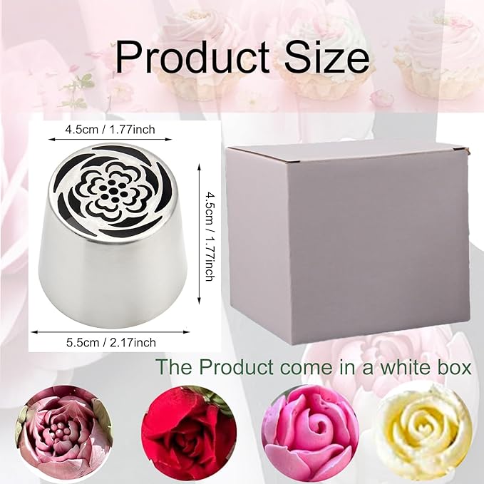 Cake Decorating Kit Extra Large Russian Piping Tips Stainless Steel Icing Tips Set for Buttercream Roses 3D Floral Designs Baker Tools for Wedding Birthday Cakes Cupcakes Cookies (4)