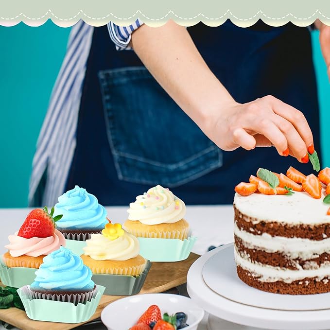 LemonRoad 300pcs Coated Paper Cupcake Liners for Baking Colorful Greaseproof Baking Cup for Muffin Dessert Candy Biscuit Cookies Brownie Wedding Birthday Party Baby Shower(Green,Square)
