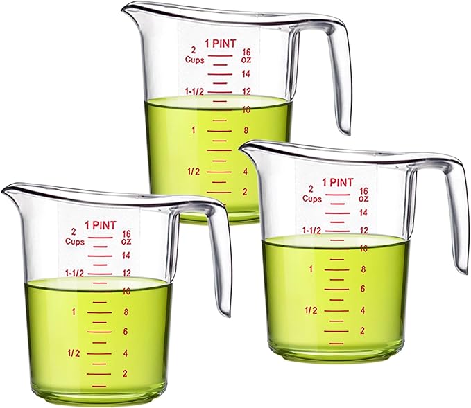 Amazing Abby - Melissa - 16-Ounce Plastic Measuring Cup (3-Pack), 2-Cup (1/2-Quart) Food-Grade Measuring Cup, Unbreakable, Stackable, Dishwasher-Safe, Great for Oil, Vinegar, Flour, and More