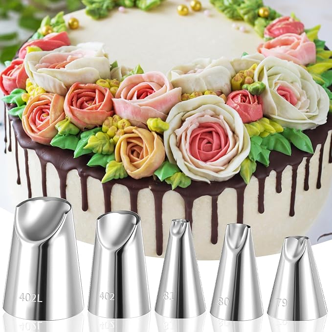 5PCS Flower Piping Tips, Chrysanthemum Icing Nozzles Cream Icing Piping Fondant for Cake Decorating Rose Petal Frosting Tips for Cupcakes Tulip Pastry