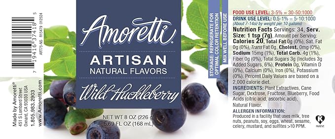 Amoretti - Natural Wild Huckleberry Artisan Flavor Paste, 2.2 lbs, Perfect For Ice Cream, Beverages, Cakes, and more, Preservative Free, Vegan, Gluten Free, No Artificial Sweeteners, Concentrated