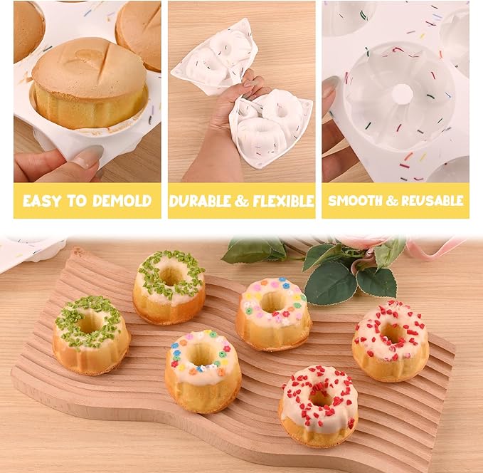 HUAKENER 3 Pcs Mini Fluted Cake Pan, 6-Cavity Fluted Tube Cake Pan, Non-stick Silicone Baking Mold for Cupcakes, Donuts, Muffins, Cornbread, Brownies, Jellies