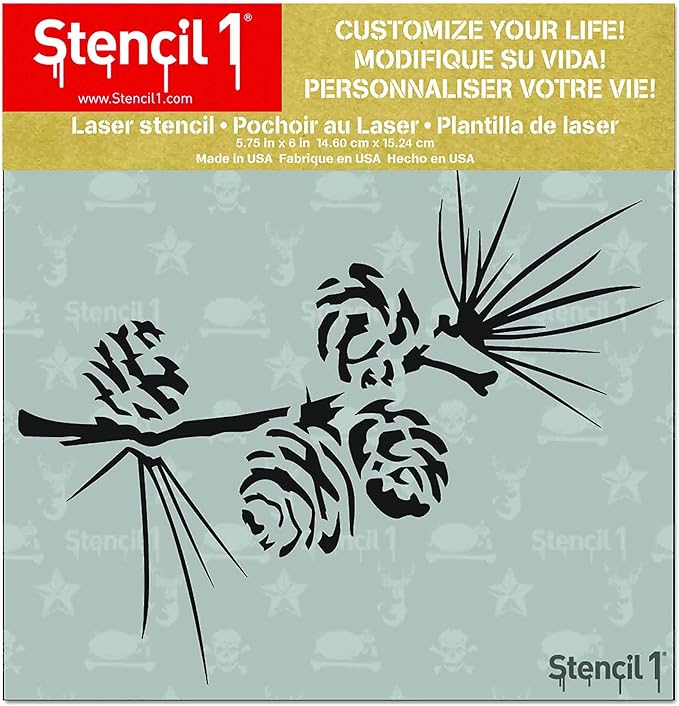Stencil1 Pine Branch Stencil – Reusable Winter Template for DIY Crafts, Holiday Decor, Painting on Wood, Fabric, Cards & More - 5.75" x 6"