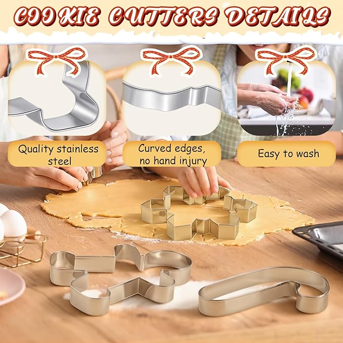 6 Pcs Large Christmas Cookie Cutters 8" Stainless Steel Metal Cookie Baking Cutter for Holiday, Xmas Tree, Snowman, Gingerbread Men, Gnome, Candy Cane, Snowflake