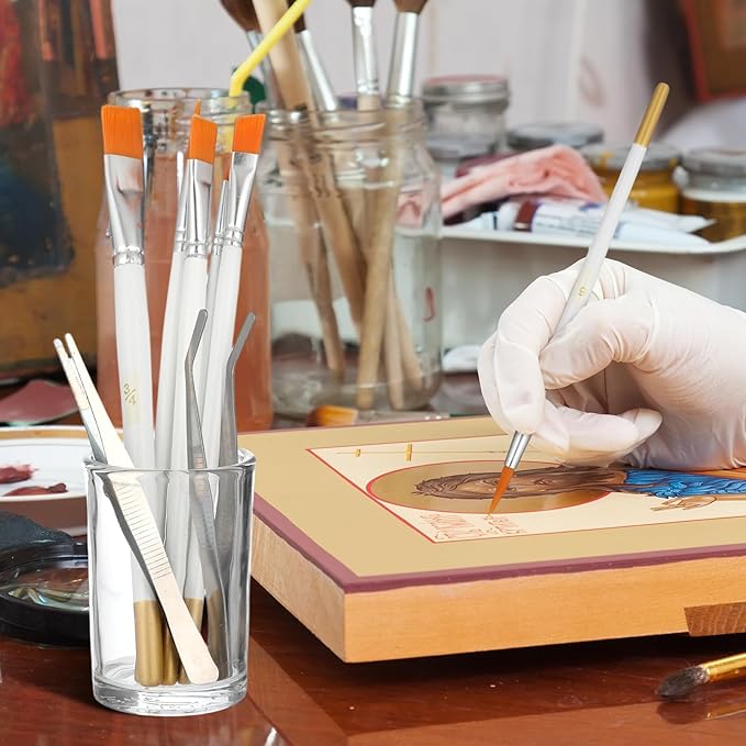 Cake Painting Brushes Set, 6 Pcs Cake Decorating Brushes Kit with Straight and Curved Tweezers Food Safe Paint Brush Candy Pastry Cookie Decoration Brush for Dusting Edible Glitter & Color