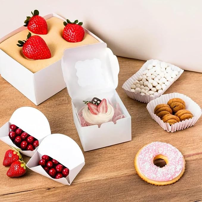 30pcs 4''x4''x2.5'' Small Bakery Boxes, White Gift Container with Window for Dessert, Strawberries, Cookie, Pastry, Small Treats