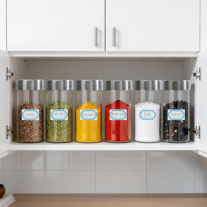 Segarty 4oz Spice Containers with Stainless Steel Shaker Lids, 3 Pack 120ml Round Spices Jars, Empty Seasoning Organizer Salt Pepper Sugar Organization for Cabinet, Glass Jars with 7 Stickers, 1 Brush
