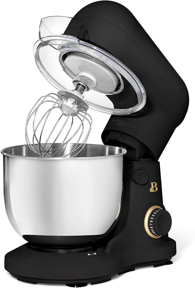 Beautiful 3.5 Qt Tilt-Head Stand Mixer | 12-Speed 300 W Motor | Stainless Bowl Beater, Dough Hook & Whisk by Drew Barrymore (Black Sesame)