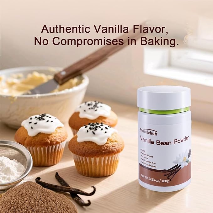 Vanilla Bean Powder, 3.53oz / 100g, 100% Pure Ground Vanilla Bean Powder, No Additives, Vegan, Great for Coffee, Desserts, Cooking, Baking
