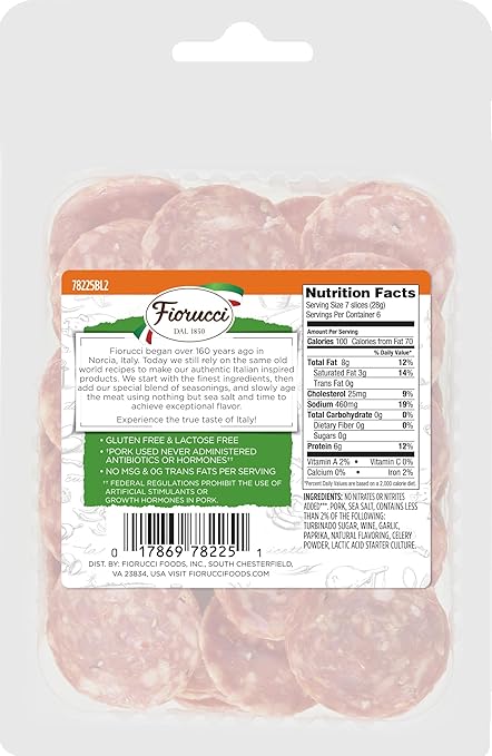 Fiorucci All Natural Uncured Abruzzese Nuggets, Spicy Fermented and Air-dried Traditional Italian Salami, No Nitrites & Antibiotic Free Pork, 6g of Protein, 6 Oz (Pack of 1)
