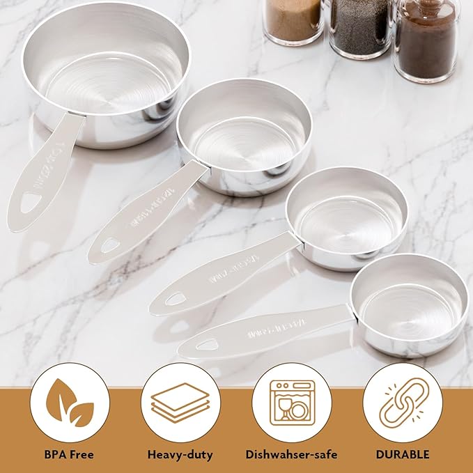 1PCS 1/2Cup(118ml) Stainless Steel Measuring Cup, Heavy-duty Single Metal Scoop for Wet and Dry Ingredients, Great Kitchen Gadgets for Cooking
