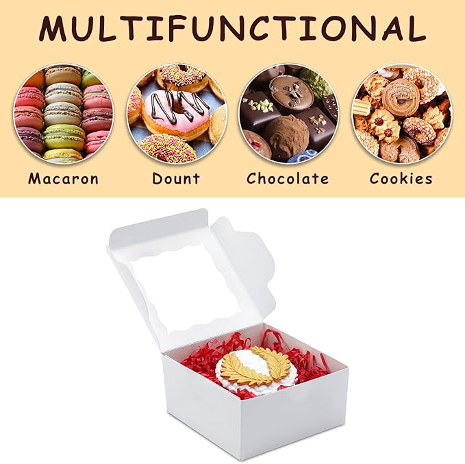 100pcs Cookie Boxes 4x4x2 Inch Bakery Boxes with Window Dessert Treat Box Chocolate Covered Strawberries Box for Wedding Party Birthday