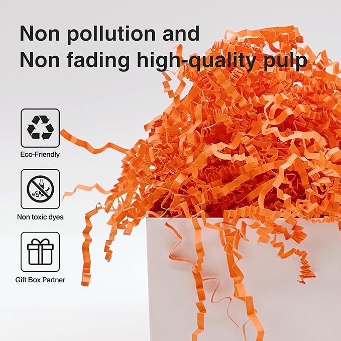 2LB Crinkl Paper Shred Filler for Bag Gift Box Basket Confetti Paper Shreded Stuffing Decoration for on Halloween Day (Orange)