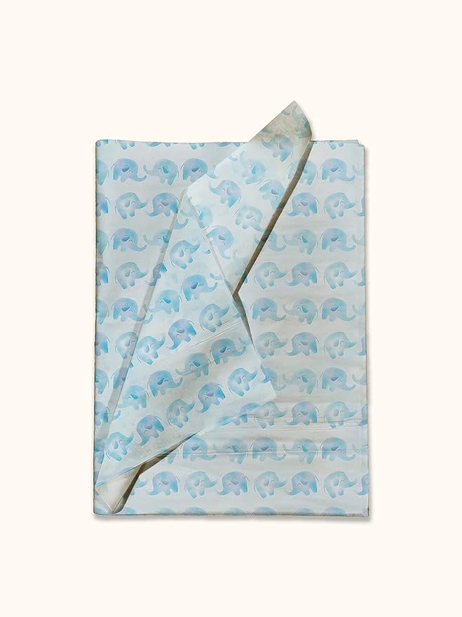 Blue Elephant Printed Tissue Paper for Gift Bags or Boxes and Wrapping - Baby Shower Bulk Decorative Art Tissue Paper for Packaging and Gifting | 24 Sheets 20" x 30"