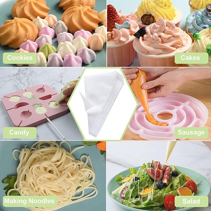 120Pcs Tipless Piping Bags, 100Pcs 12inch Disposable Pastry Bags for Royal Icing Cookies Decorating - Icing Frosting Bags and Tips Set with 10 Bags Ties, 3 Cookie Cutters & 2 Scriber Needle