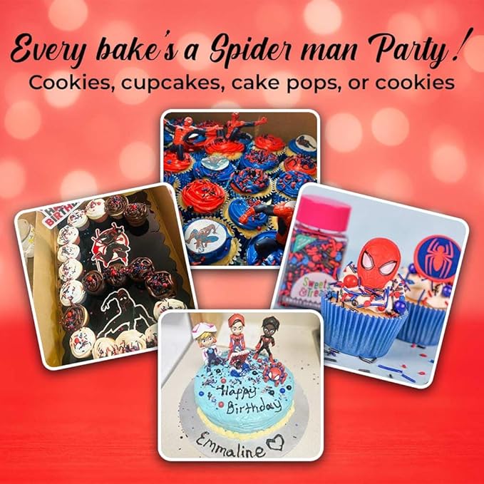 Spiderman Sprinkles for Cake, Cookie, Cupcake Decorating, and Baking - Fancy Edible Spiderman Cake Decorations Sprinkles and Toppings in Red, Blue, and Black Jimmies, Nonpareils, Sugar Pearl