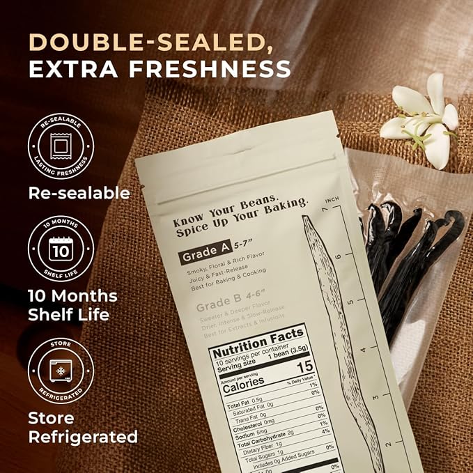 Gya Labs 10 Tahitian Vanilla Beans - Grade A 5-7 Inches Long, Caviar Rich & Flavorful Pods for Making Extract, Baking, Cooking, Paste & Coffee