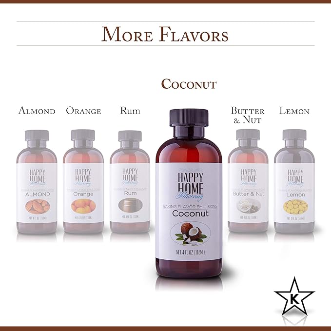 Happy Home Flavoring Imitation Coconut Baking Flavor Emulsion - Certified Kosher, 4 oz.