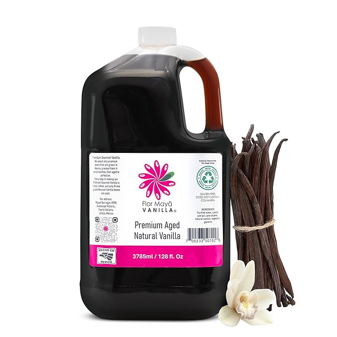 Flor Maya Premium Aged Natural Vanilla Extract - Pure Vanilla Extract from Prime Vanilla Beans - Handcrafted - Gourmet Baking & Cooking Vanilla - Gluten-Free, Non-GMO, No Coumarin, 128 Fl Oz (3785 ml)
