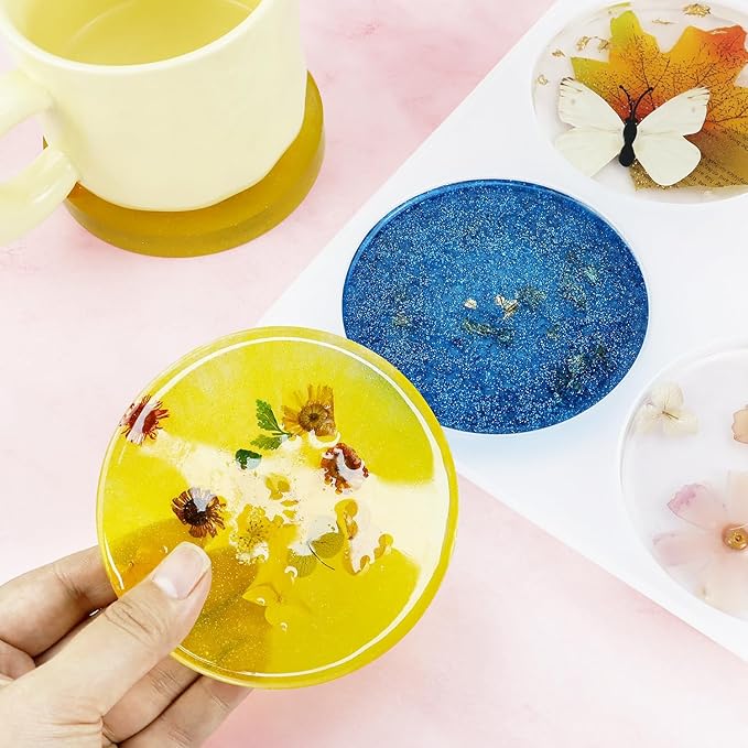 6-Cavity Deep Round Coaster 4 Inch Round Silicone Resin Molds for Epoxy Resin, Cups Mats, DIY Craft