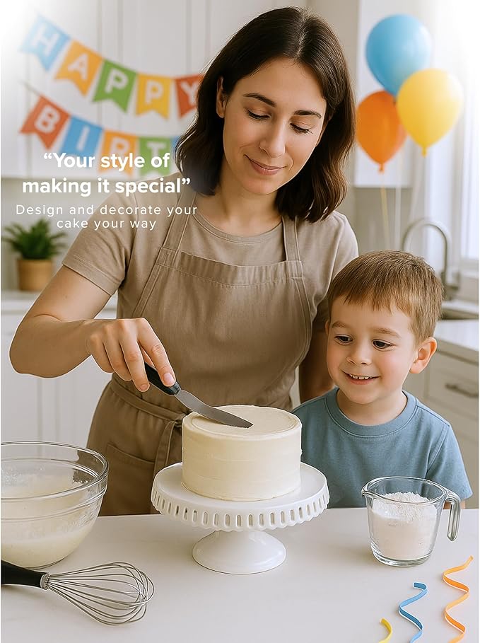 CERAMIC Cake stand,( 8 inch small cake stand ) cake pedestal stand with ribbons, cake stands for party or birthday, white cake platter - cake display stand for wedding reception, pie stand
