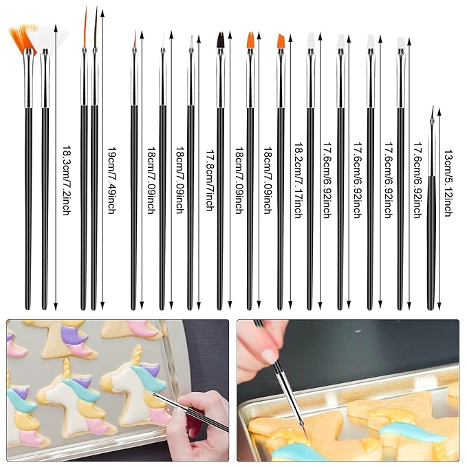 15pcs Cake Decorating Brushes Kit Fondant Paint Brush, Food Paint Brush Baking Decorating Tools for Sugar Cookie Candy Icing Cake Decoration (Black)