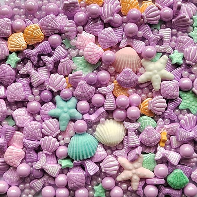 Homankit Mermaid Sprinkle Sweets Sprinkles for Baking Dessert Cupcake Cake Topper Starfish Shell Pearl Mermaid Candy Mix 3.53 Ounces Purple