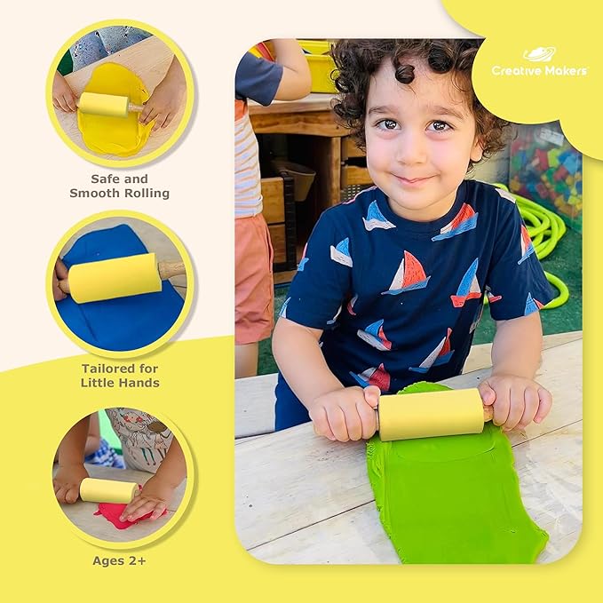 Small Rolling Pin for Kids, Non-Stick Silicone Surface with Wooden Handles for Play Dough and Baking Rolling Pin (Lemon Yellow)