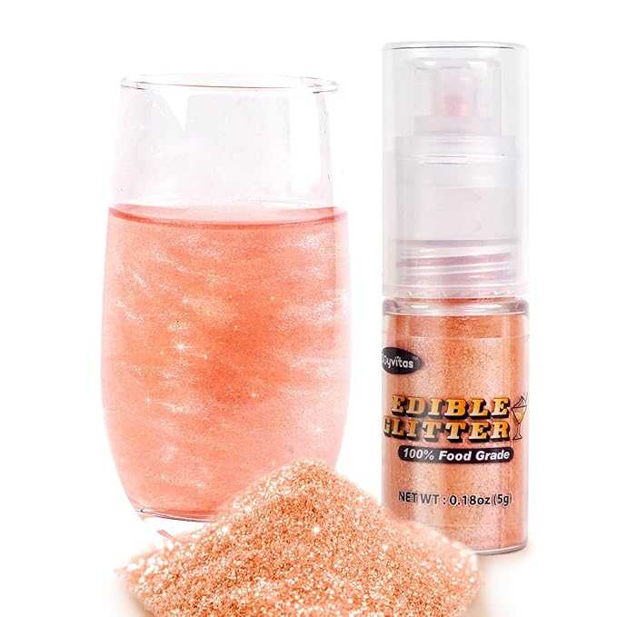 Rose Gold Edible Glitter Spray 5g, Shimmer Edible Glitter for Cocktails, Food Grade Luster Dust for Beverages & Cake Decorating, Drinks, Baking, Chocolate