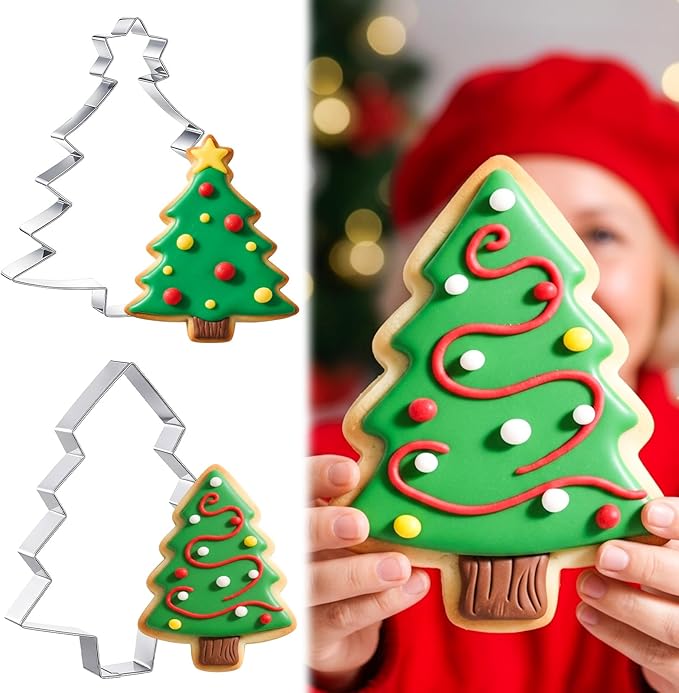 2 Pcs Large Christmas Cookie Cutters 8" Extra Large Christmas Tree Stainless Steel Giant Cookie Cutter for Holiday Baking