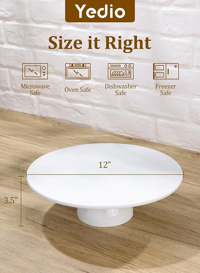 Yedio 12 inch Porcelain Cake Stand, Round Dessert Stand, Cupcake Stand for Birthday Parties, Weddings, Baby Shower and Other Events, White
