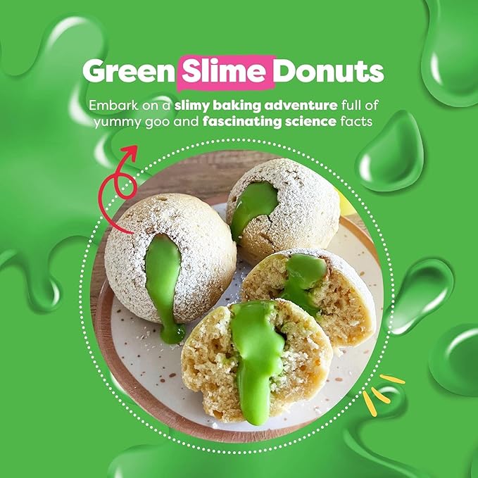 Baketivity Green Donut Kids Baking Kit | Edible Kit for Girls & Boys Ages 6-12 | DIY Donut Slime Baking Kit and Kids Baking Set with Pre-Measured Ingredients & Donut Mold