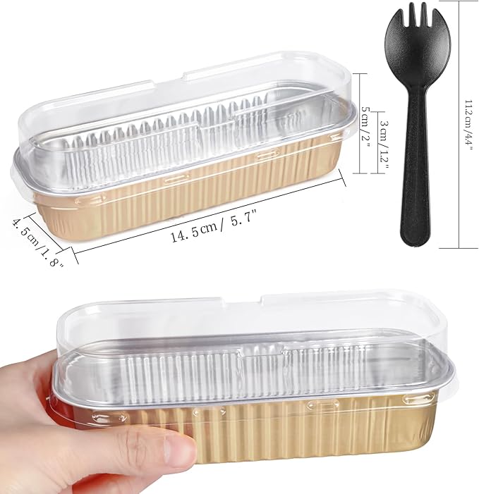 20PCS Rectangle Mini Loaf Pans with Lids,Mini Cake Pans with Lids,Disposable Ramekins Baking Cups Muffin Tins Cupcake Cups for Wedding Party Birthday,6.8oz (Champagne)