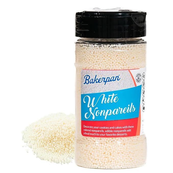 Bakerpan White Nonpareils Sprinkles - 7 Ounces White Sprinkles for Cake Decorating - Edible Nonpareils for Cupcakes, Ice Cream, Cake Decorations (Made in USA)