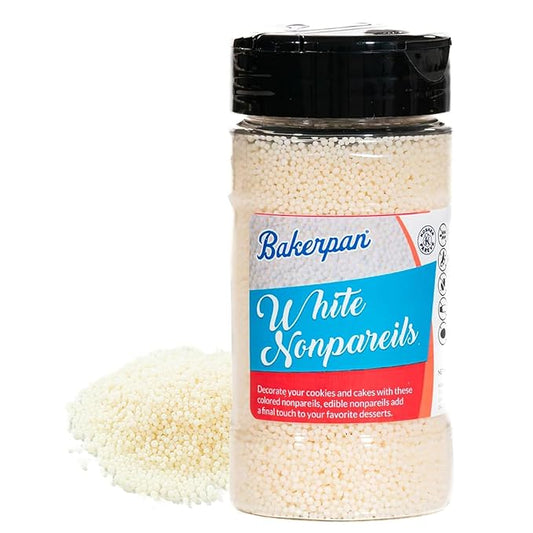 Bakerpan White Nonpareils Sprinkles - 7 Ounces White Sprinkles for Cake Decorating - Edible Nonpareils for Cupcakes, Ice Cream, Cake Decorations (Made in USA)
