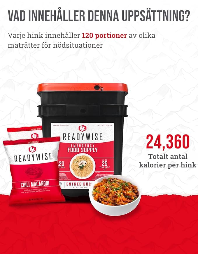 ReadyWise Emergency Food Supply - 120 Servings Favorites Sample Bucket, Survival Food Kit, Freeze Dried Prepper Food & Dehydrated Meals for Camping Essentials & Backpacking, up to 25 Year Shelf Life