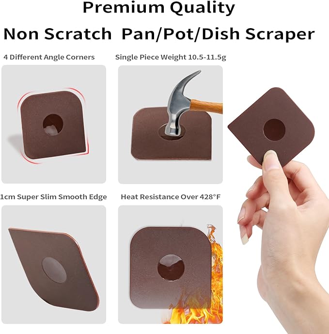 Pan Scraper Dish Scraper Tool Set, 5 Pack Plastic Pan Scraper Pot Scraper Food Scraper Nylon Non-Scratch Scraper, Polycarbonat Skillet Scraper Cleaner for Cleaning Grease Burnt Food, Kitchen Scraper
