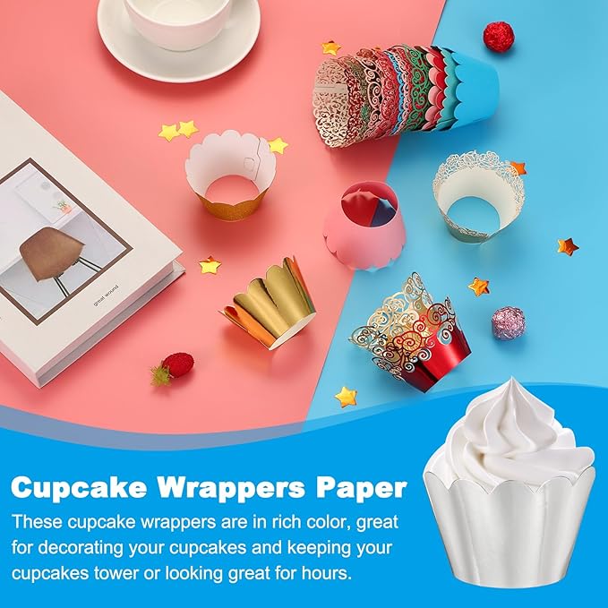 PATIKIL Cupcake Wrappers Paper, 50 Pack Baking Cups Standard Wave Decoration for Anniversary Birthday Weddings and Parties, Reflective Silver