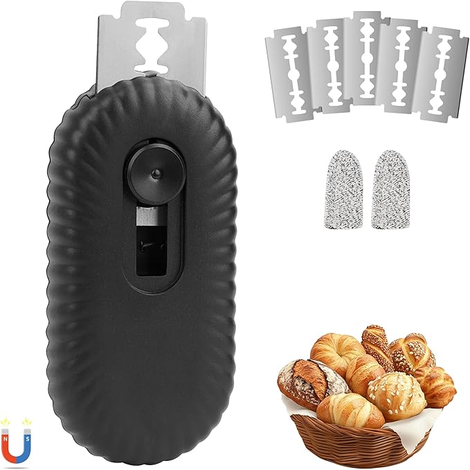 UFO Bread Lame Cutter for Homemade Sourdough - Professional Dough Scoring Tool with 5 Razor Blades, Sourdough Scorer Kit for Artisan Bread Baking,Including User Manual (Ripple Black)