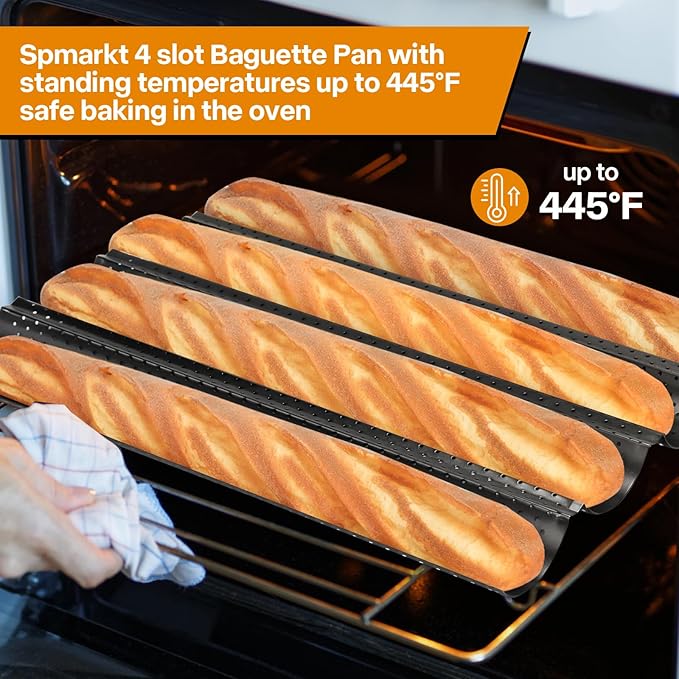 4-Slot French Baguette Pan Set, Non-Stick French Bread Pan, Baguette Baking Pan with Proofing Cloth, Bread Lame, Home Baking Tools Kit for Homemade Bread